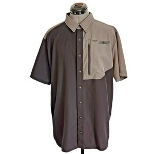 509 Men Short Sleeve Button Down Shirt Brown Tan Colorblock Logo Size Large